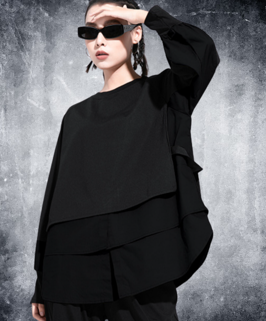 dark layered-look round collar sweatshirt EN2785