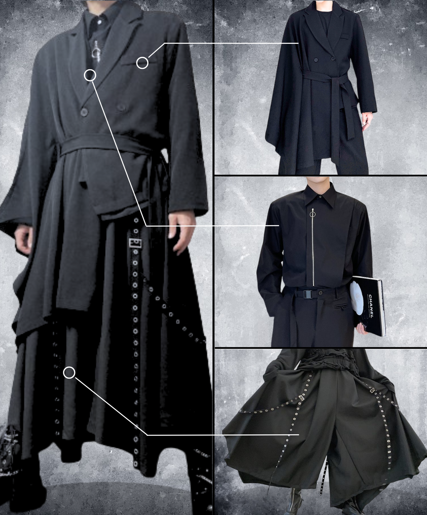 【style61】dark mode outfit set EN1864（jacket + shirt + pants set）