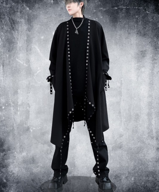 metal hole line decoration long shirt EN2786