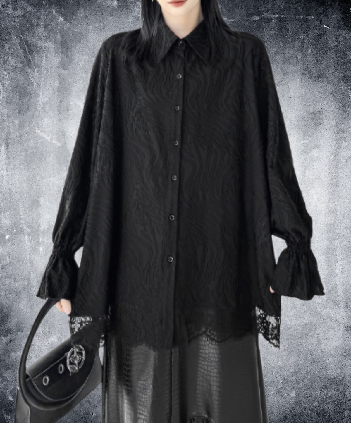 flared-line lace decoration shirt EN3174
