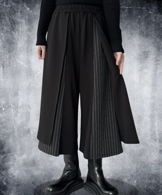 peek-a-boo striped patchwork wide pants EN2743