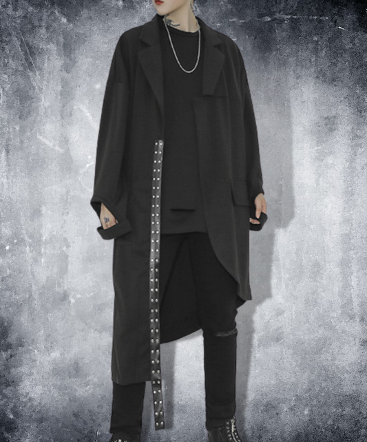 dark cloak belt decoration long jacket EN1012