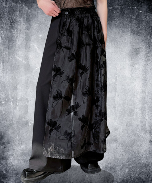 with embroidered tulle culottes wide pants EN1738