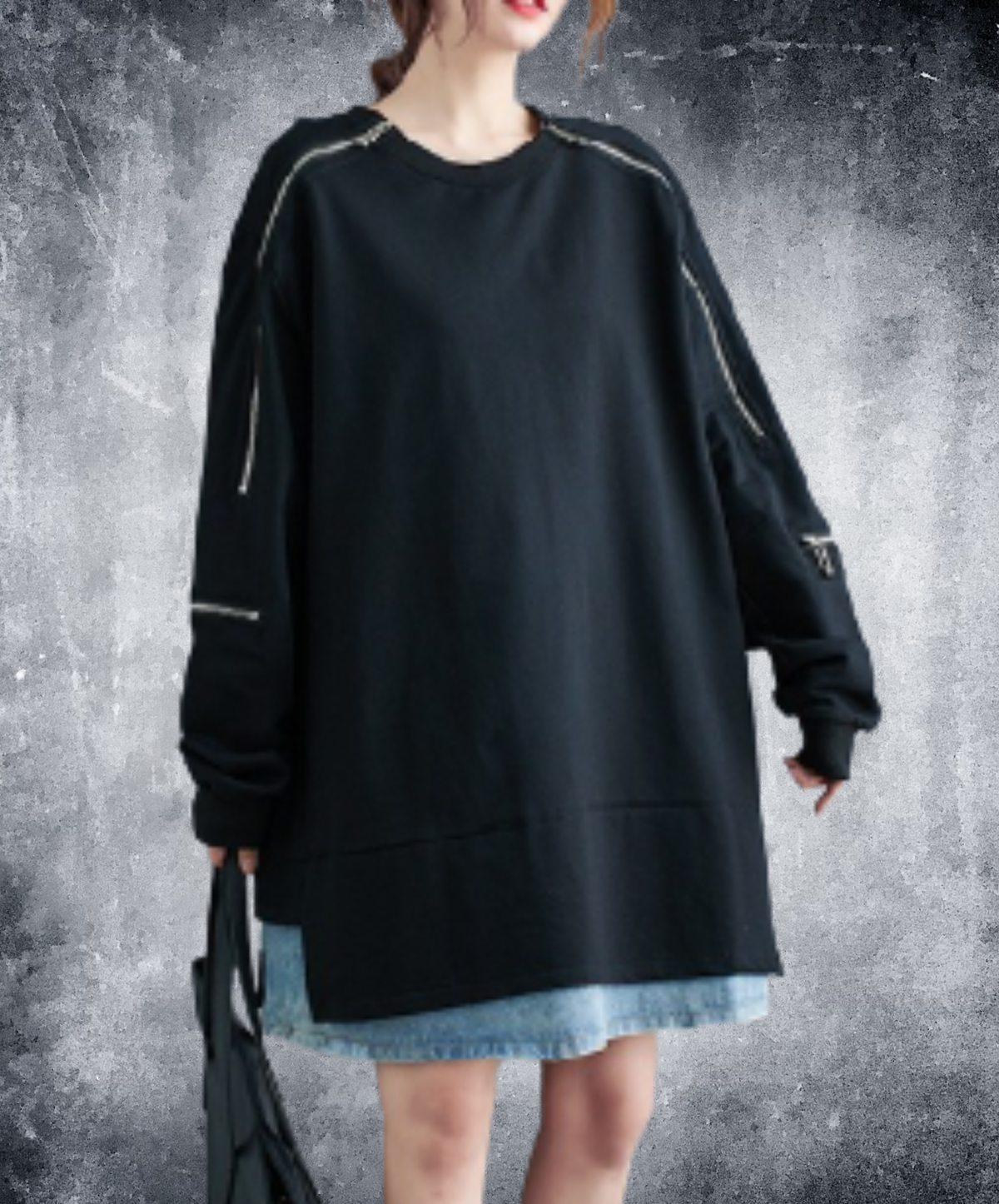 zip-detail side slits sweatshirt EN3217