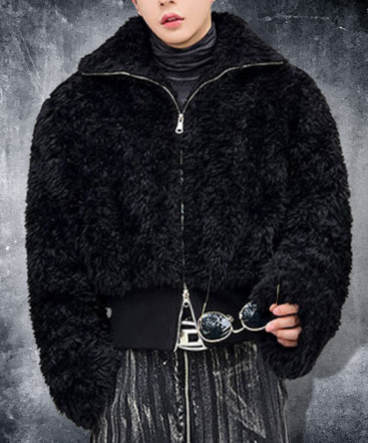 dark retro short fur jacket EN1479