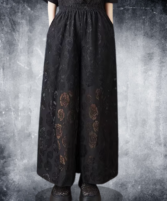 dark rose motif lace design wide pants EN2798