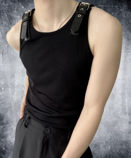 shoulder buckle strap tank top t-shirt EN2900