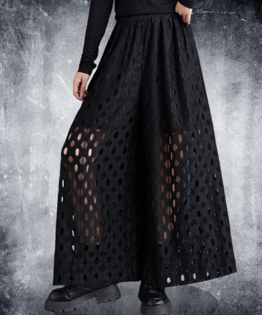 dark solid lace wide leg hakama pants EN2180
