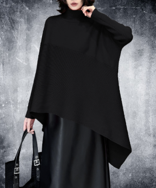 High-neck top asymmetrical drape line sweater EN3162