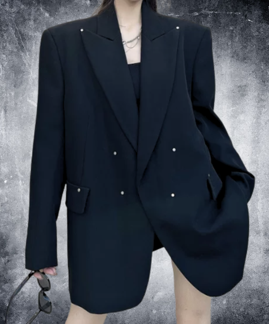 dark shaggy lapel mixed-material paneling jacket EN3190