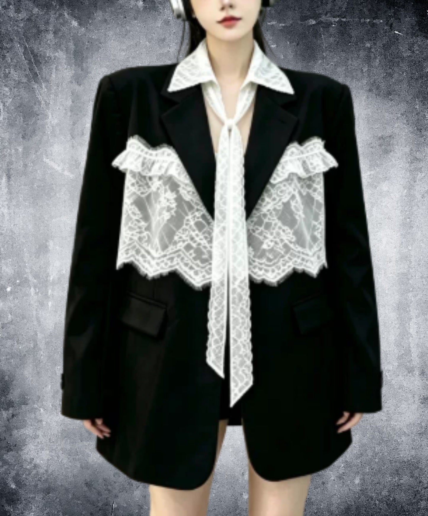 panelled design with a lace bow tie jacket EN3166