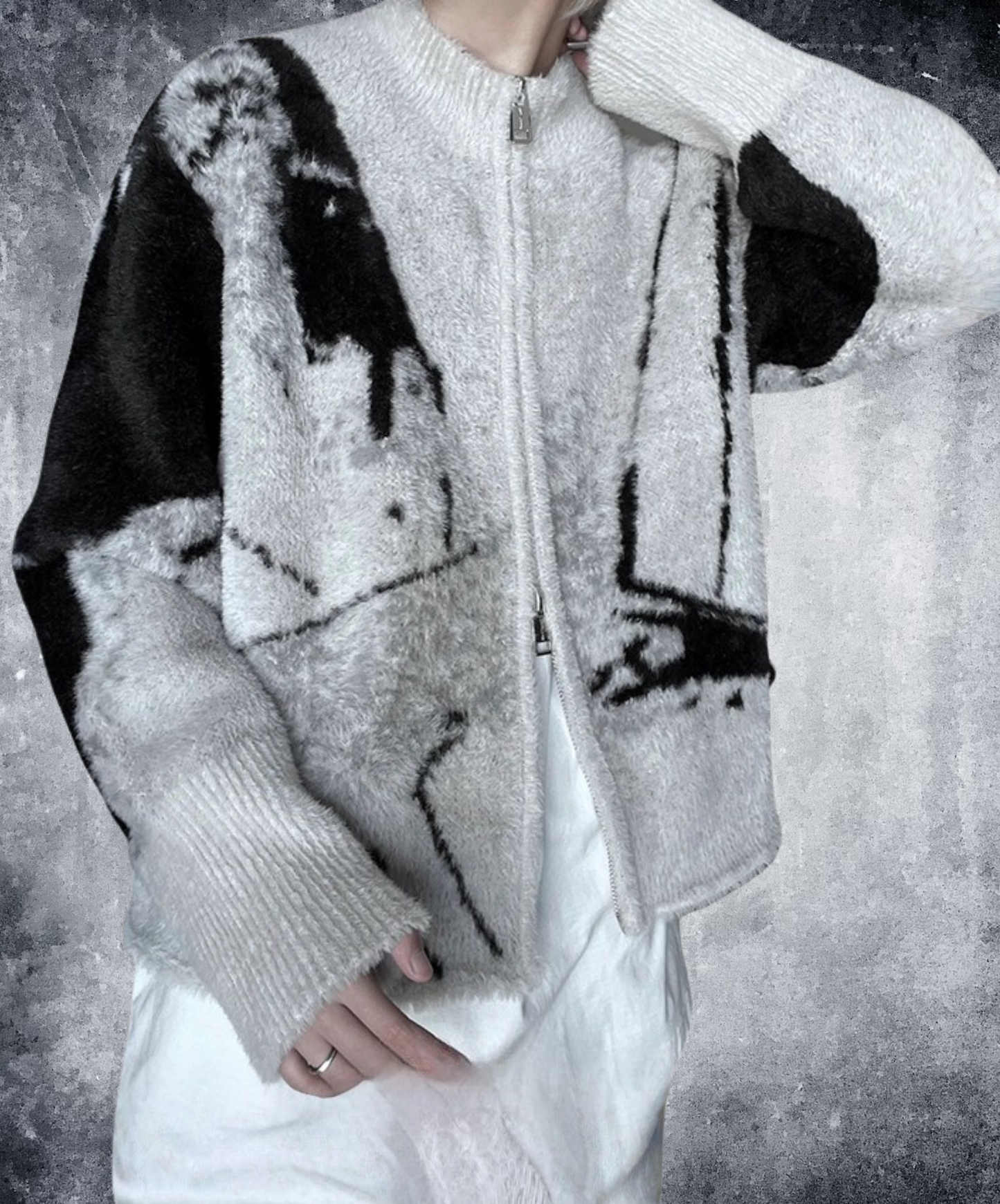 retro gradient double zipper sweater EN2516