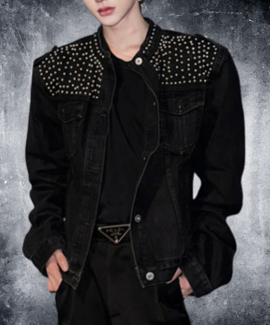 stand collar denim shorts jacket EN2415