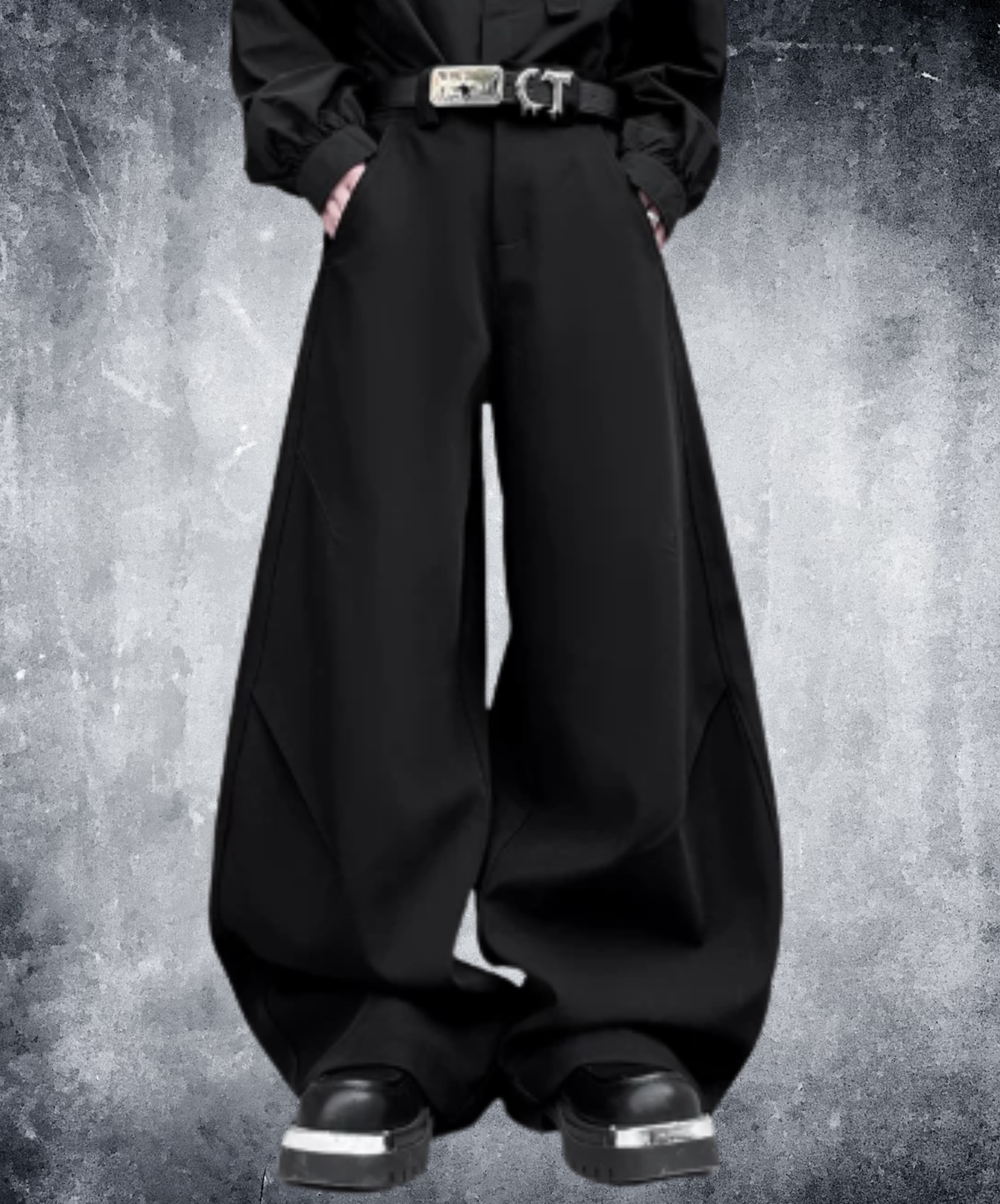 dark knee-tuck cocoon silhouette wide pants EN3196