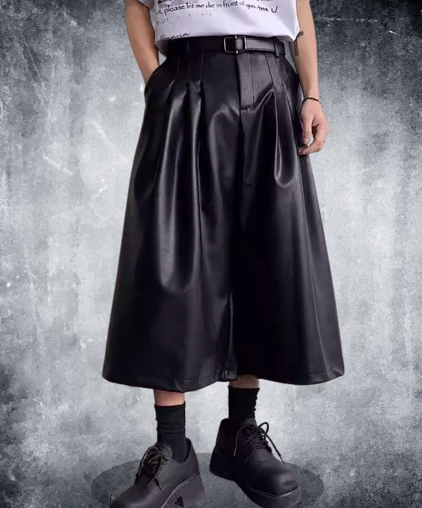 pu leather mid-length wide pants EN2835