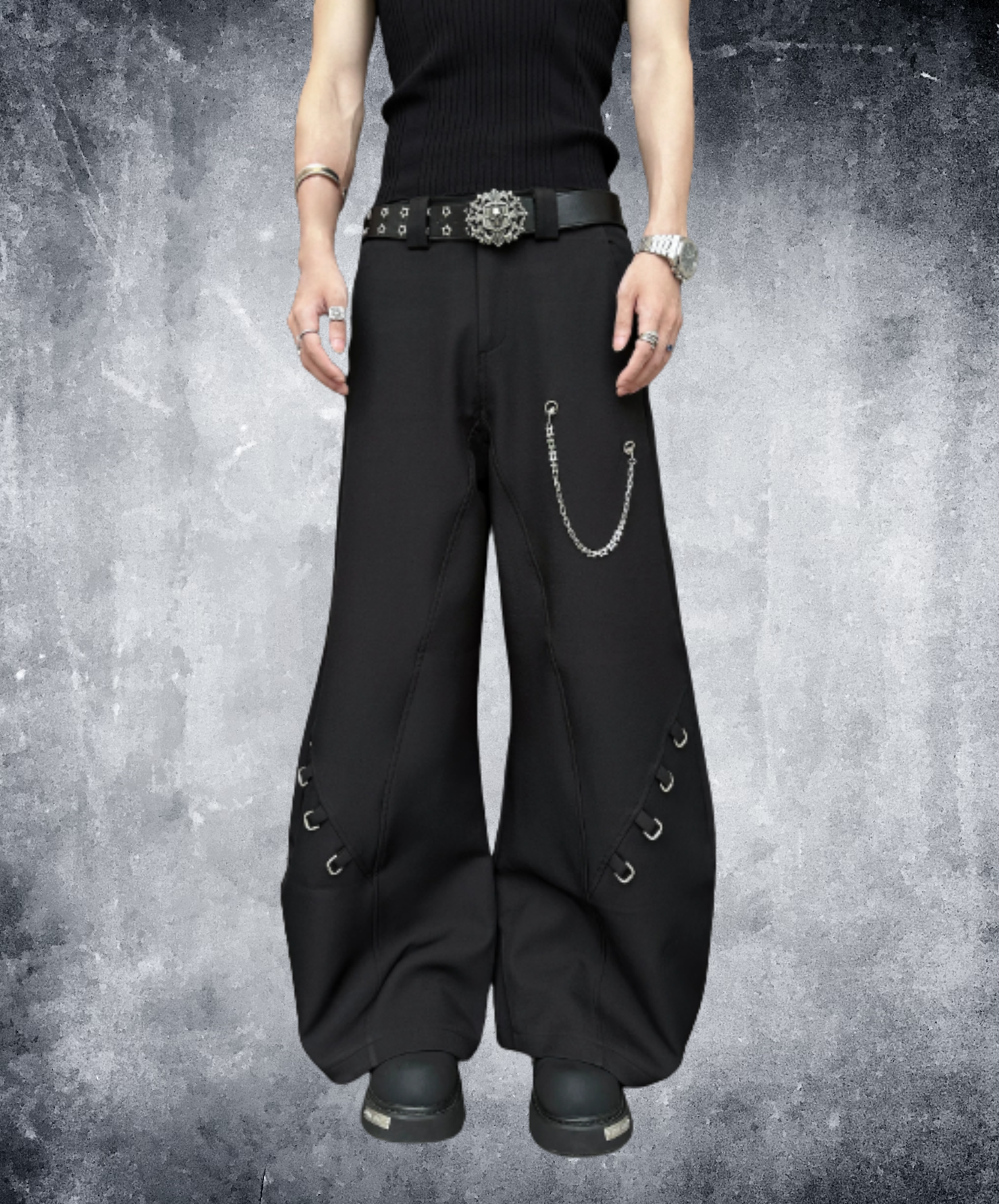 front panel with chain accent wide pants EN3140