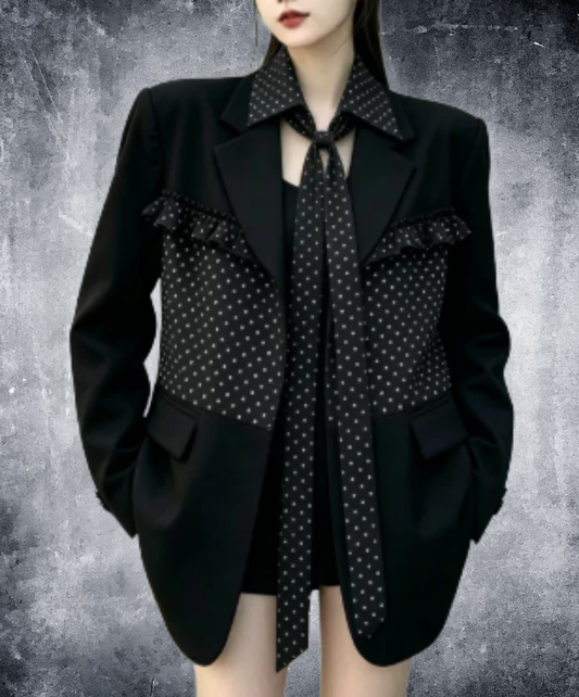 ruffle detail with a polka-dot bow tie jacket EN3167