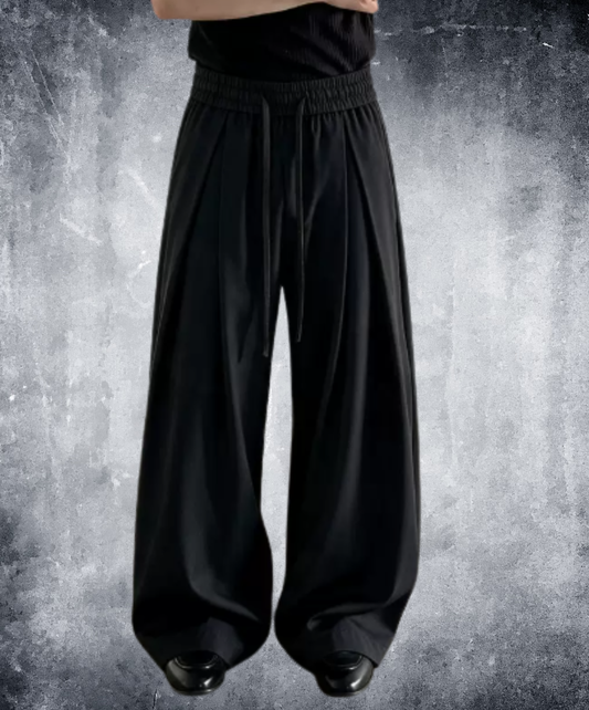 deep-pleat drawstring wide pants EN3208