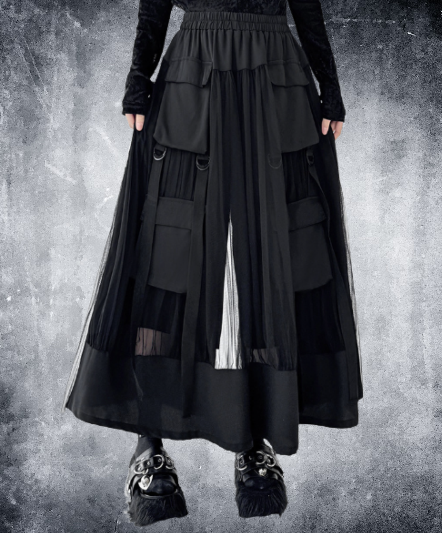 layered mesh patchwork skirt EN3104