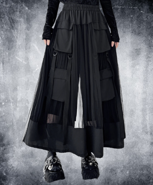 layered mesh patchwork skirt EN3104