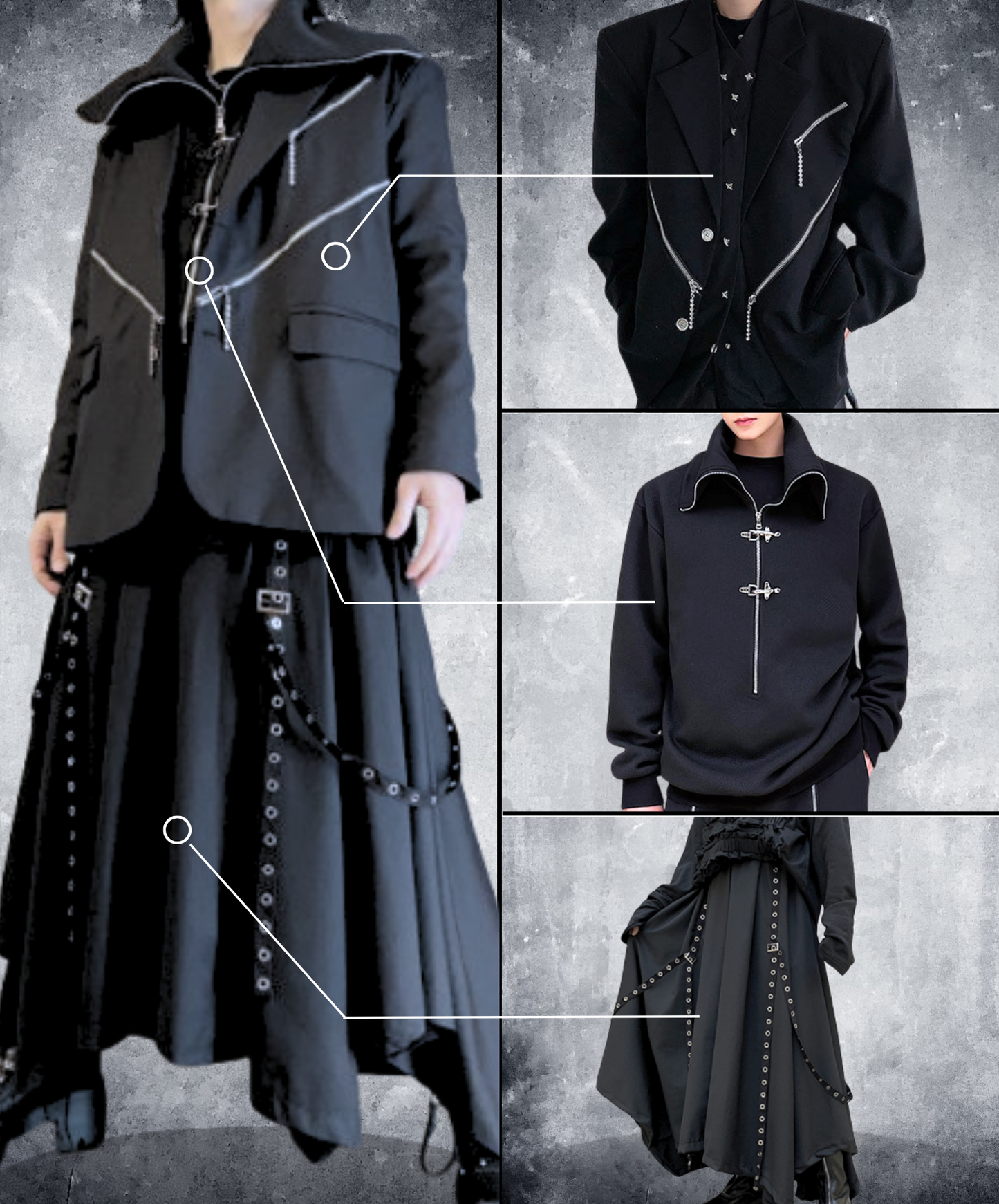 【style84】dark mode outfit set EN2630（jacket + sweatshirt + pants set）