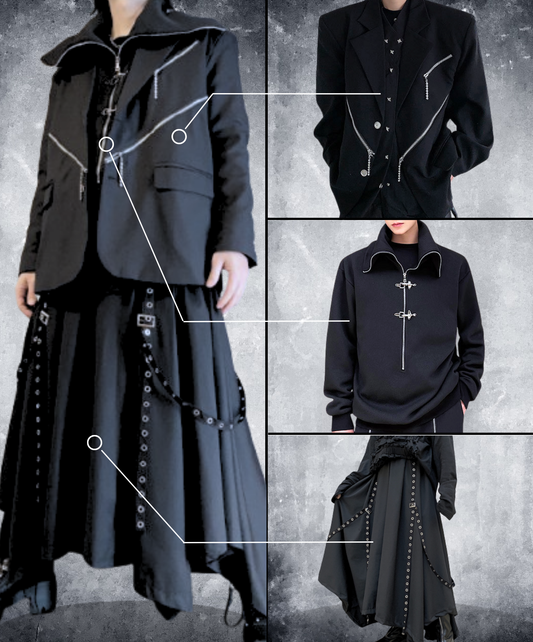 【style84】dark mode outfit set EN2630（jacket + sweatshirt + pants set）