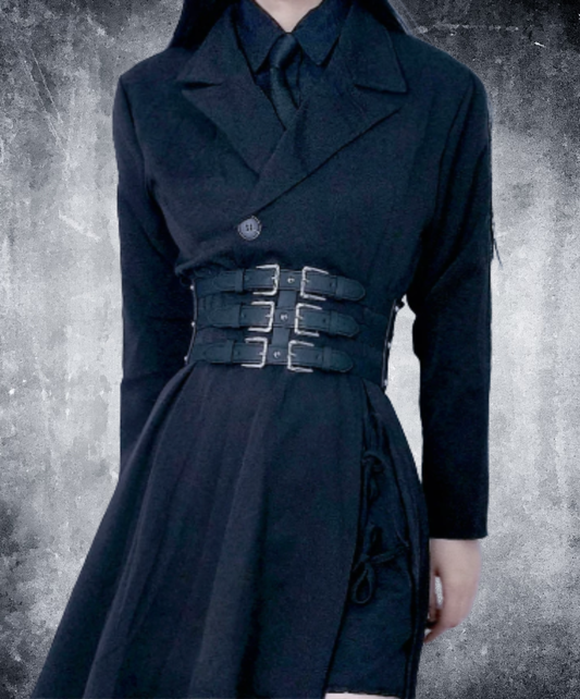 dark triple-buckle wide corset belt EN3216