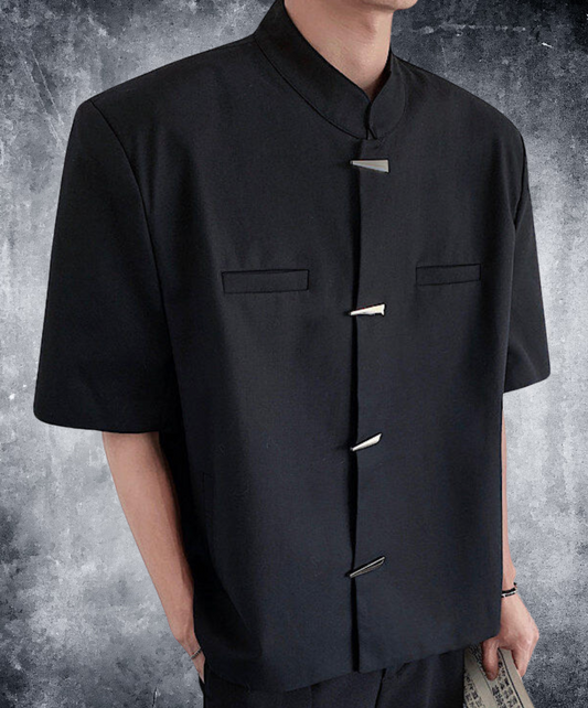metal button chinese style stand collar shirt EN2100