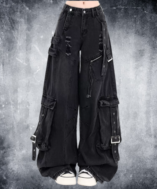flap pocket and strap belt detailing wide pants EN3212