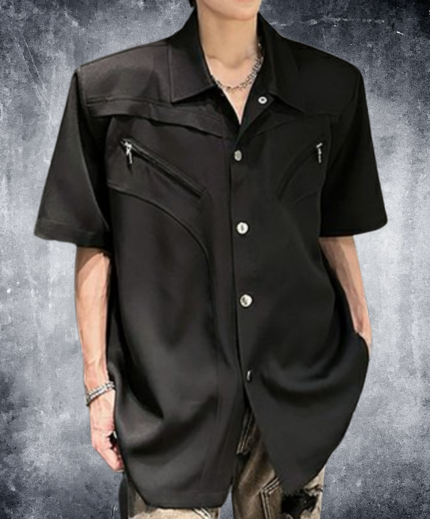 rich metal button zip pocket shirt EN2096