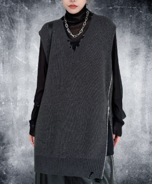 loose-fitting v-neck top side zips sweater EN3155