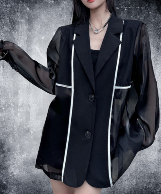 single-breasted color-block jacket EN3003