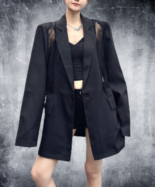 sheer lace panel design jacket EN3184