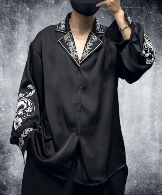embroidered draped lapel shirt EN2138