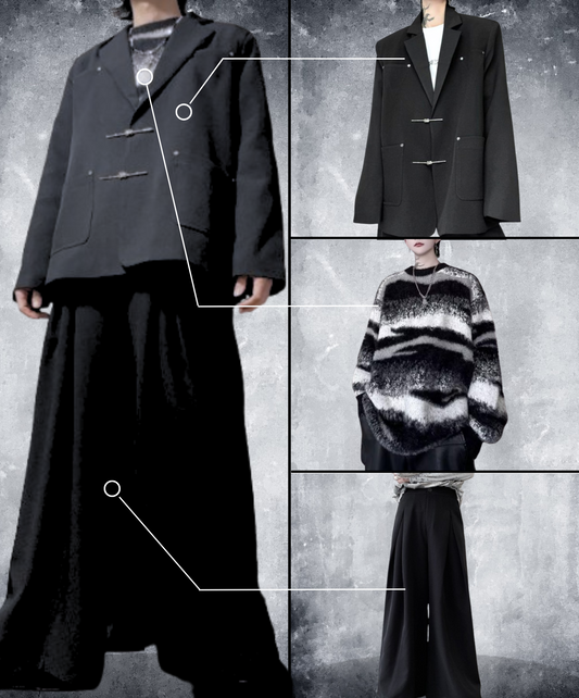 【style63】dark mode outfit set EN1882（jacket + sweater + pants set）