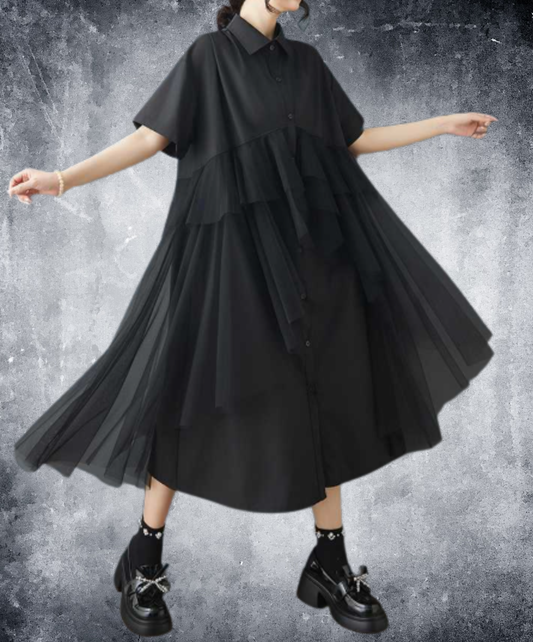 dark mesh patchwork long shirt EN3054