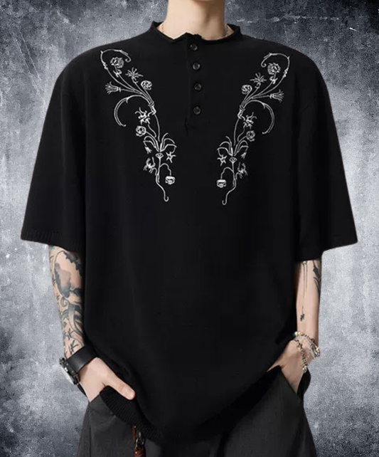 floral embroidered v neck t-shirt EN2858