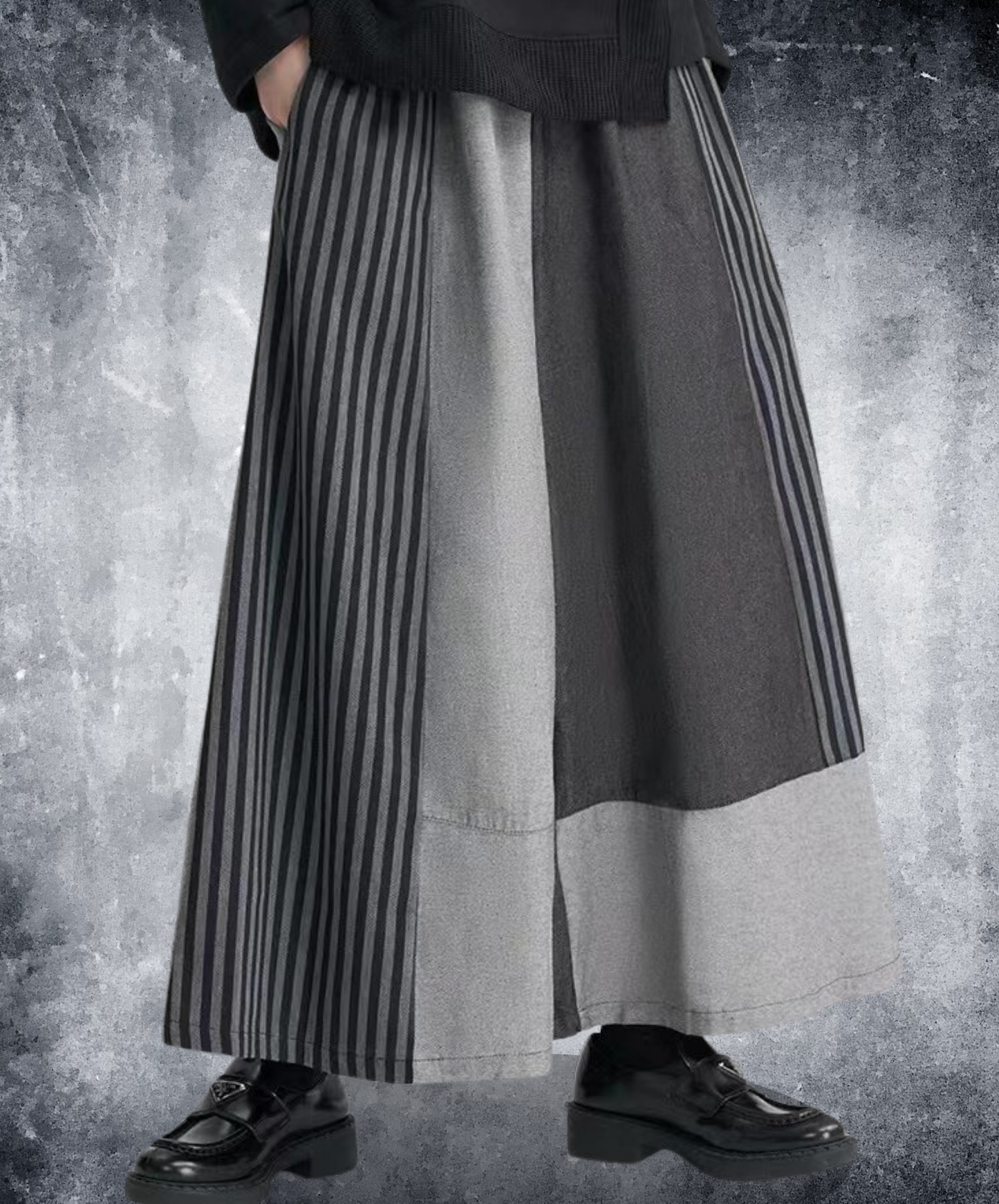 dark patchwork casual denim wide pants EN2768