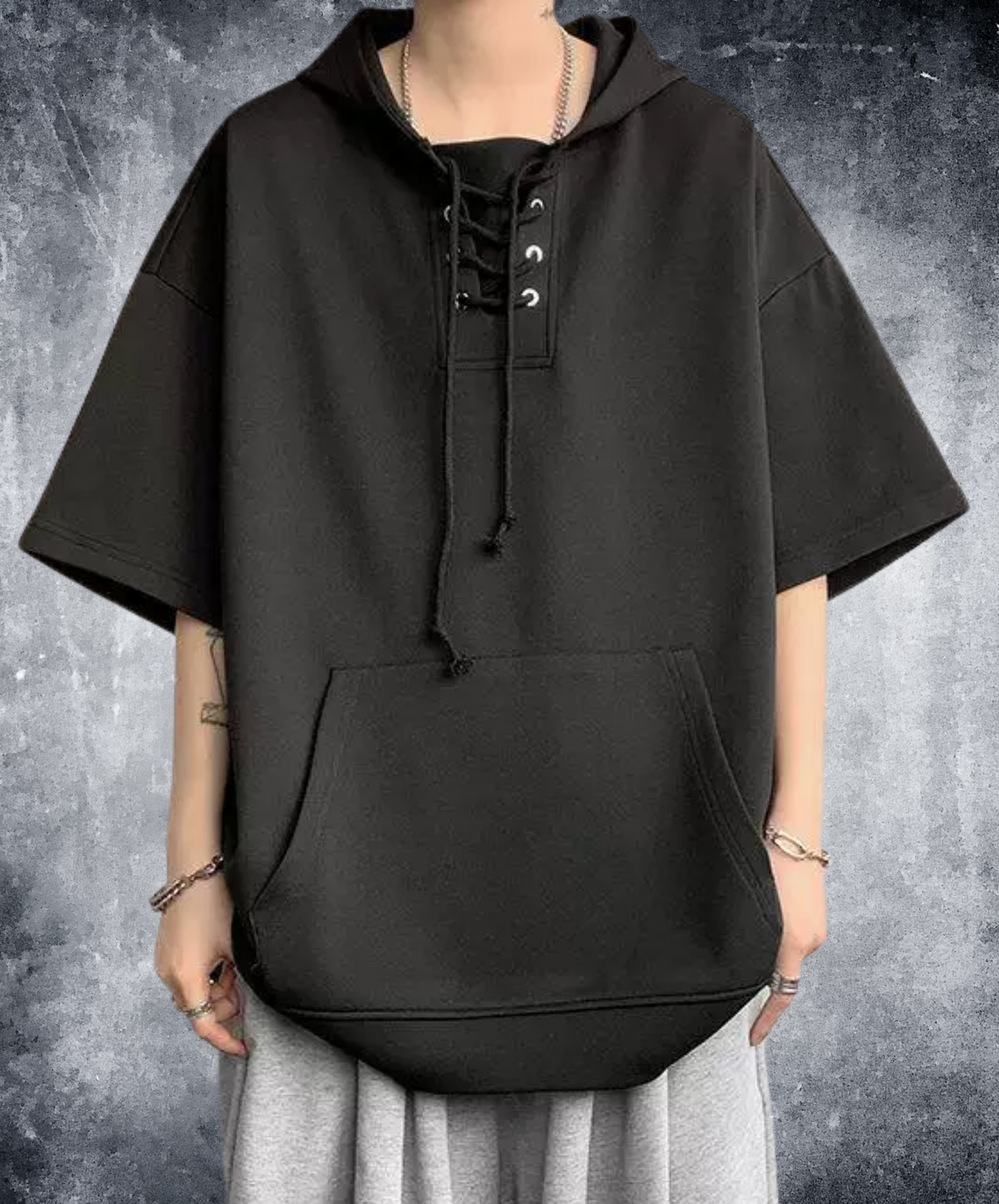 lace-up drawstring design hoodie EN2846
