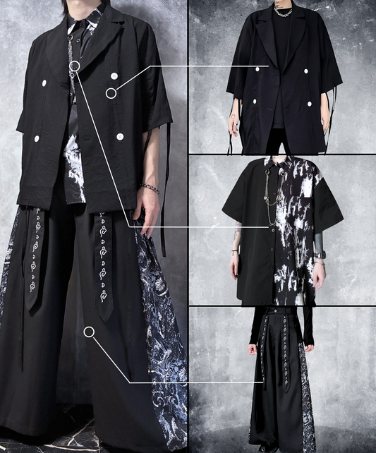 【style107】dark mode outfit set EN3136（jacket + shirt + pants set）