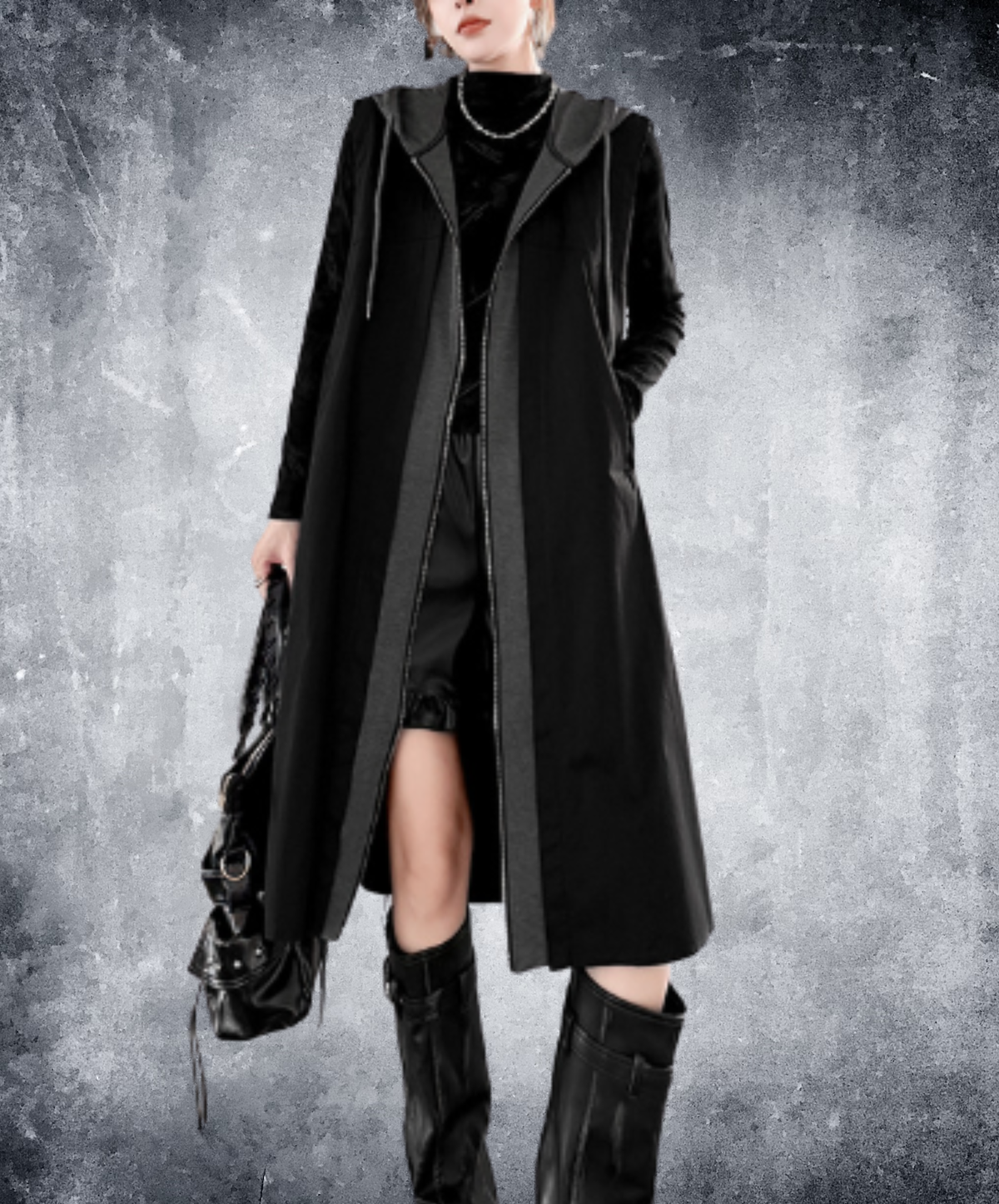hooded design with layered-look paneling vest  EN3178
