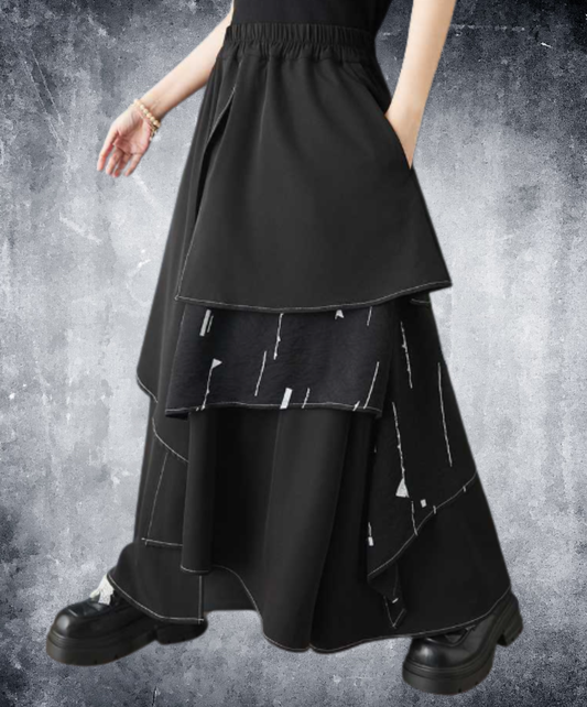 dark printed patchwork irregular a-line skirt EN3073