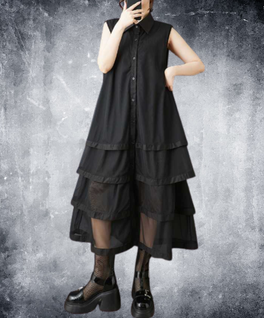 dark multi-layer mesh long shirt EN3046