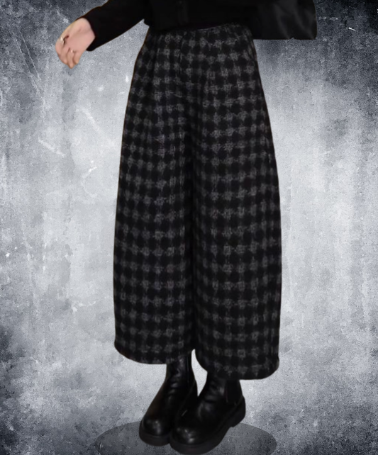 dark retro check cropped wide pants EN2736
