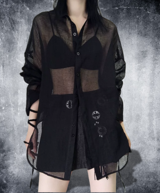 dark back slit sheer shirt EN2885