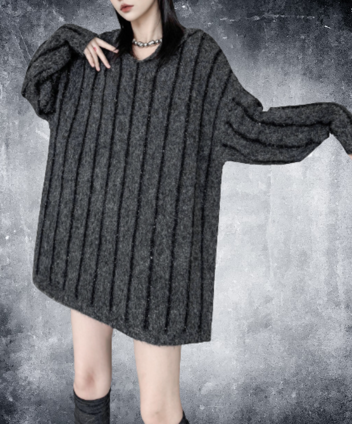 hood design with a striped knit pattern sweater EN3204