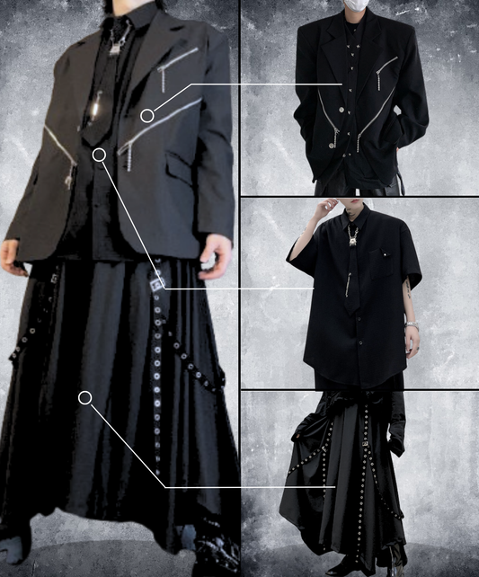 【style79】dark mode outfit set EN2535（jacket + shirt + pants set）