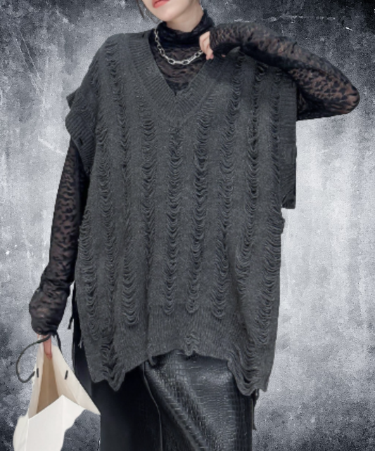 distressed v-neck sweater EN3122