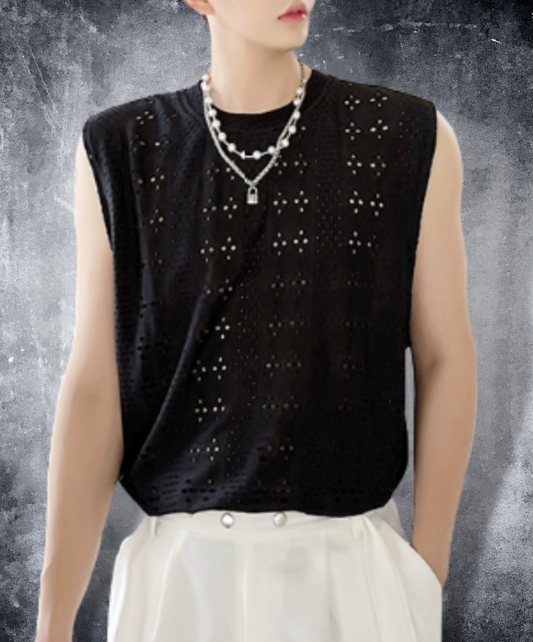 dark mesh sleeveless shirt EN1037