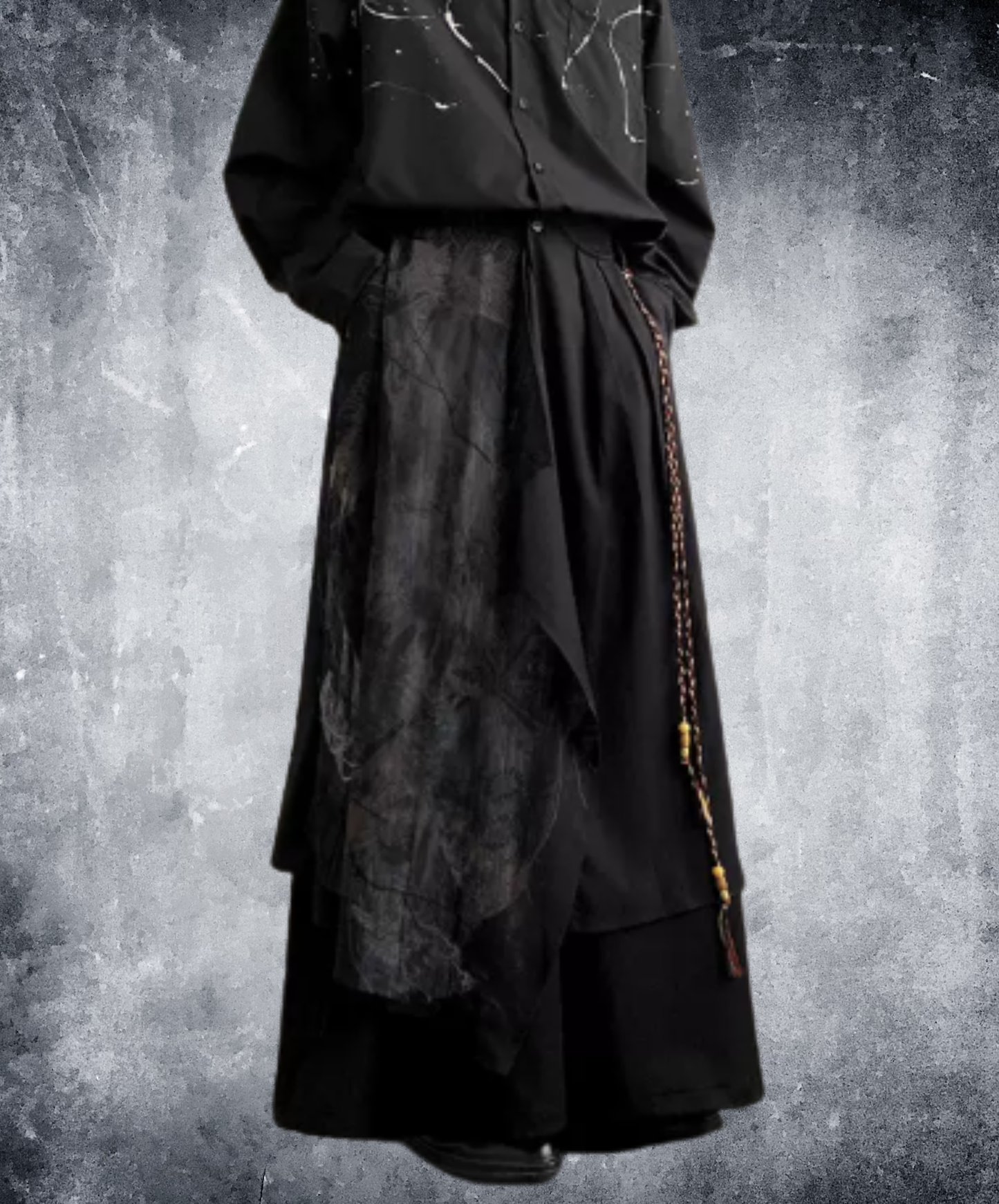 dark irregular faux two-piece wide pants EN3026